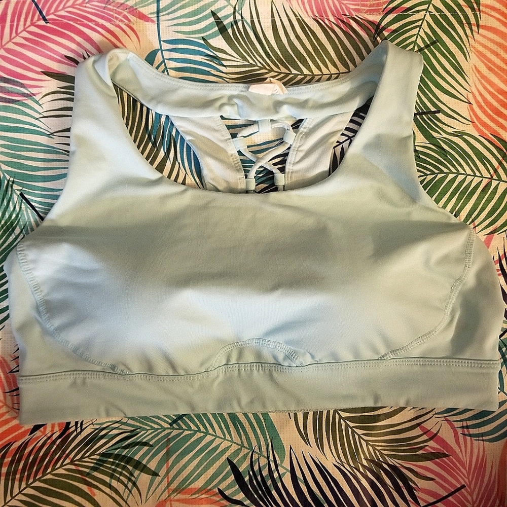 FILA Sport Training Workout Gym Bra XL Non-Removable Cups Light Blue Gently Used